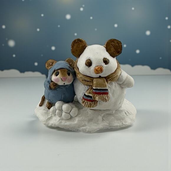 Wee Forest Folk "Snowman and Friend" M-084 AP 1982 Blue Snow Suit - Picture 1 of 10